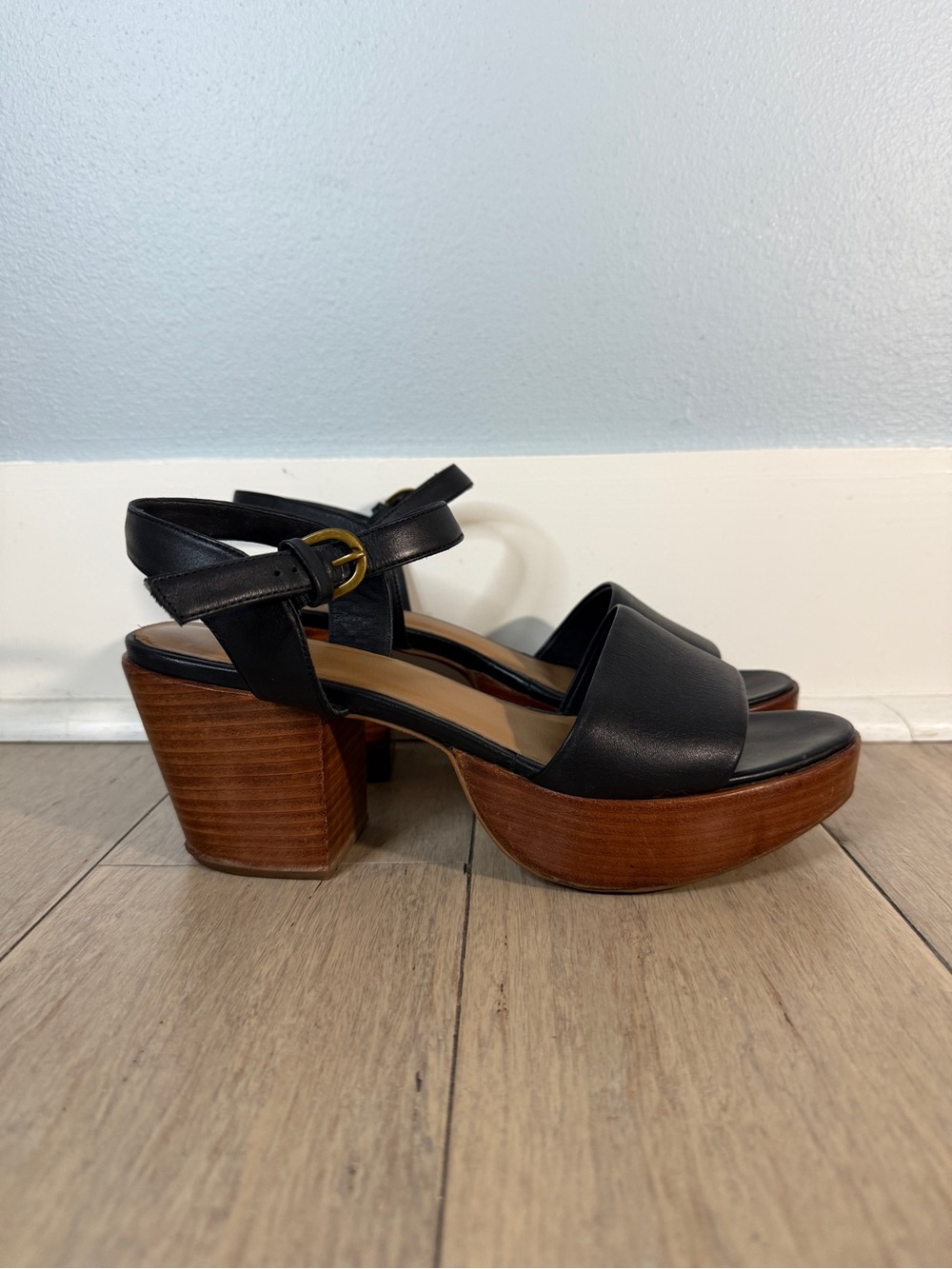 Fortress of Inca Hannah Black Leather Platform Sandal EU 39